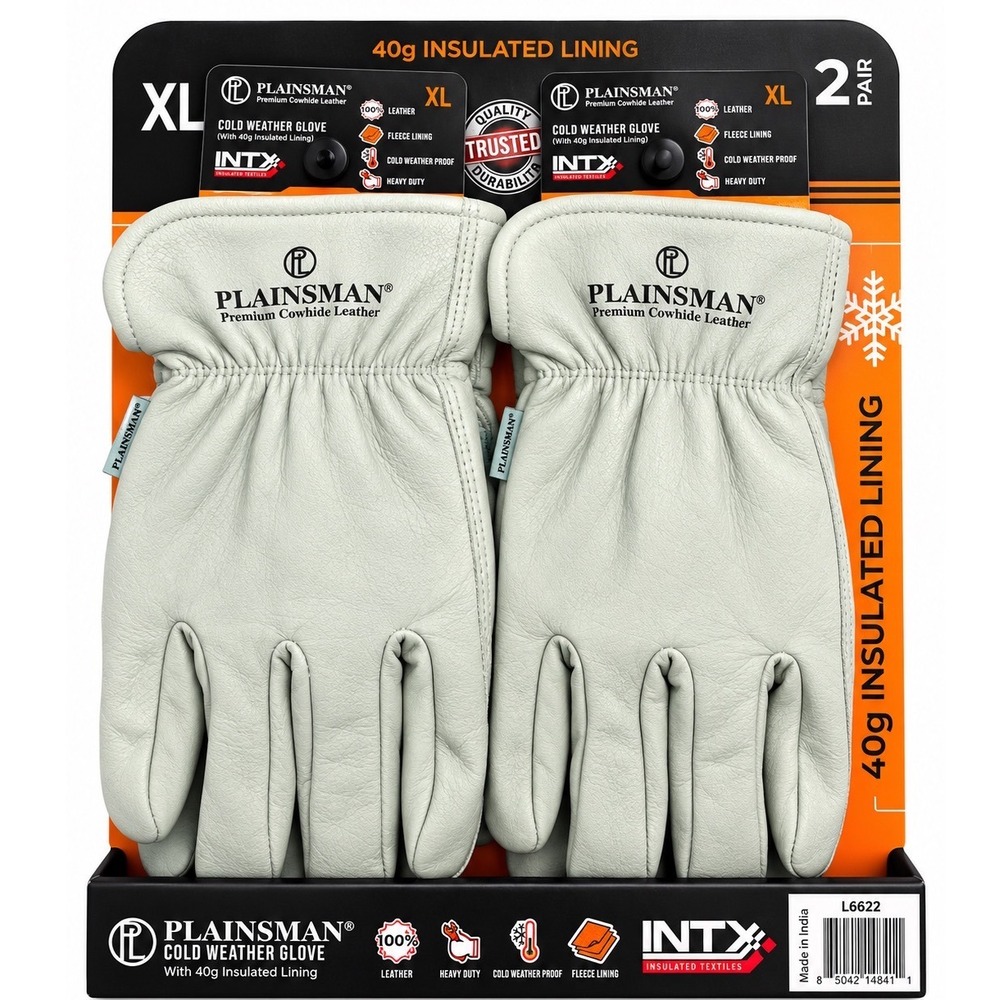 Plainsman Premium Cowhide Leather Cold Weather Gloves 2 Pair XL Insulated Fleece